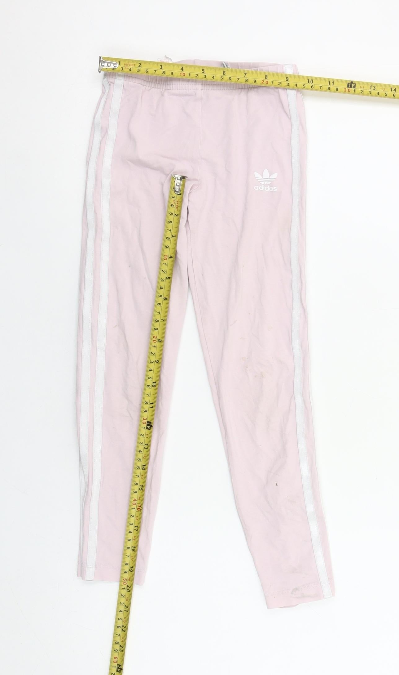 Adidas Girls Pink Ankle Leggings XS 7-8 Years Three Stripe Stretch