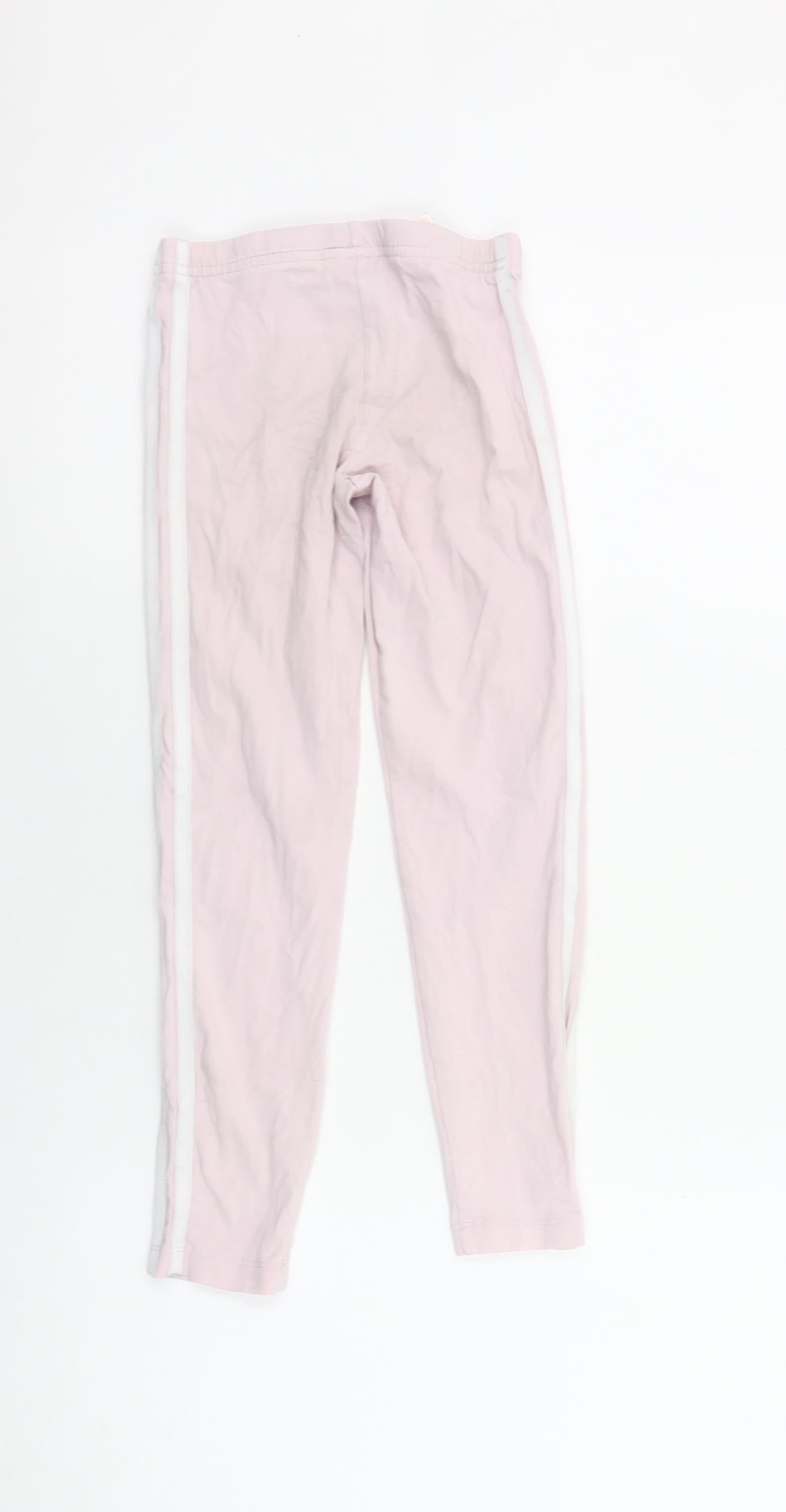 Adidas Girls Pink Ankle Leggings XS 7-8 Years Three Stripe Stretch