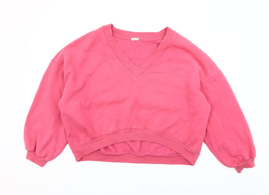 Gémo Womens Pink V-Neck Pullover Sweatshirt Size L Cotton Blend