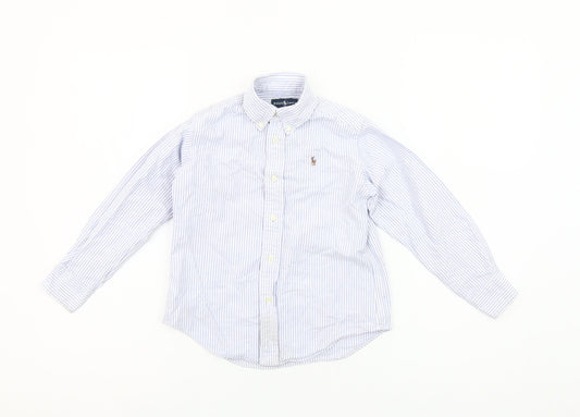 Ralph Lauren Boys Blue Striped Button-Down Long Sleeve Cotton Shirt 4 Years
