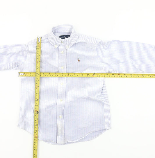 Ralph Lauren Boys Blue Striped Button-Down Long Sleeve Cotton Shirt 4 Years