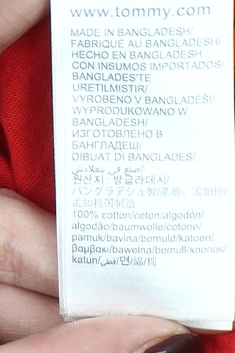 Tommy Jeans Men's Red Cotton Logo Crew Neck T-Shirt Size L