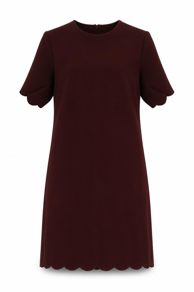 H&M Women Red Shift Dress Size 10 Short Sleeve Scallop Hem Workwear