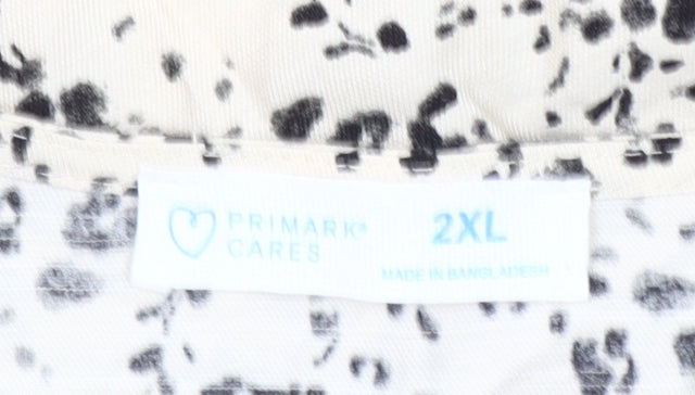 Primark Women Beige Floral Short A-Line Dress 2XL V-Neck Puff Sleeve