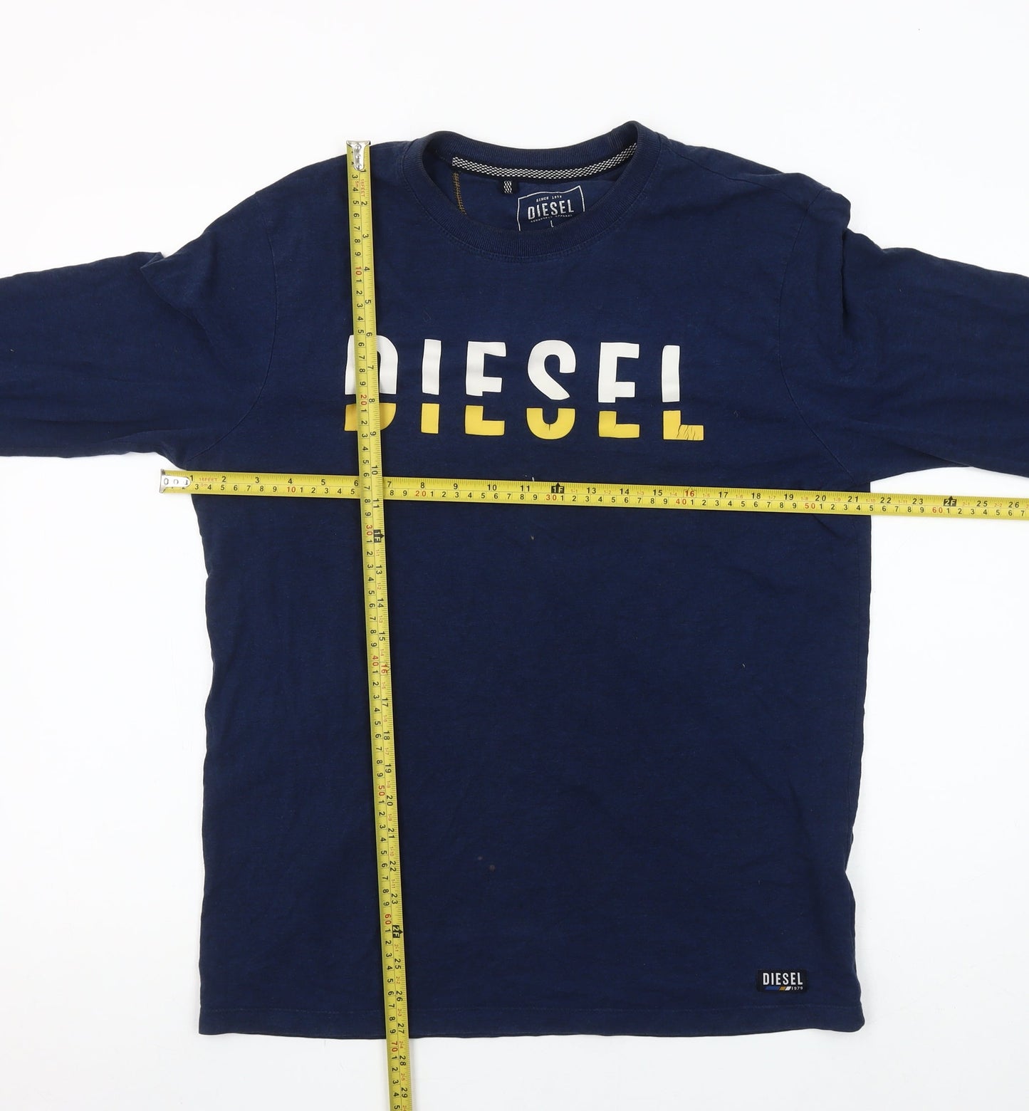 Diesel Men’s Blue Long Sleeve Logo Cotton T-Shirt Size L