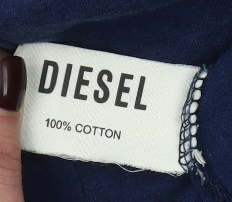 Diesel Men’s Blue Long Sleeve Logo Cotton T-Shirt Size L