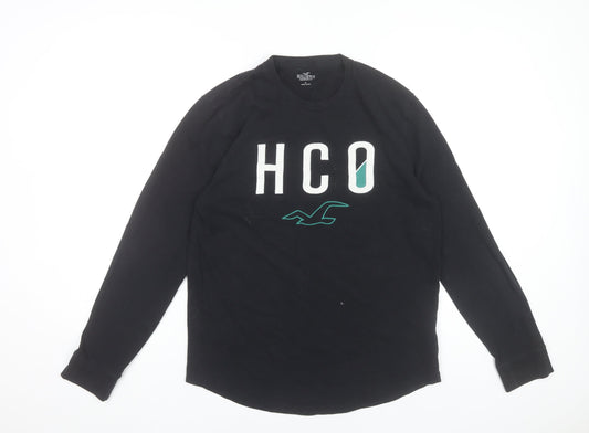 Hollister Men’s Black Long Sleeve Logo Crew Neck T-Shirt Size S