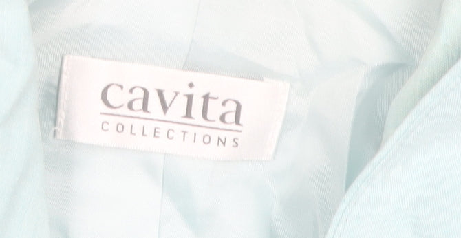 Cavita Collections Women's Blue Beaded Linen Blend Short Sleeve Blazer Size 12