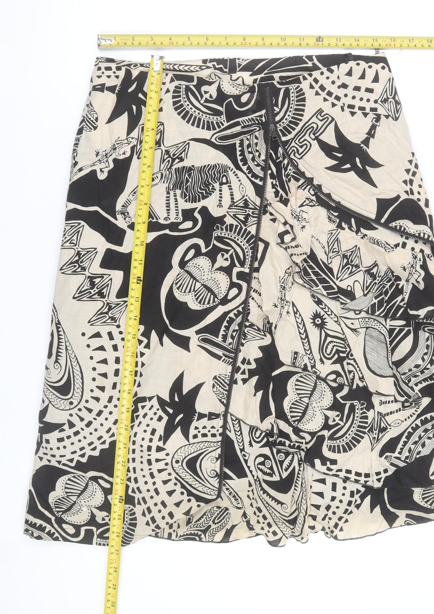 Gil Bret Women's Beige Tribal Wrap Cotton Knee Length Skirt Size 14