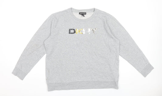 DKNY Jeans Women's Grey Sequin Logo Pullover Sweatshirt Size M