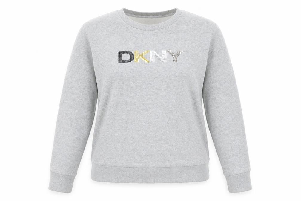 DKNY Jeans Women's Grey Sequin Logo Pullover Sweatshirt Size M