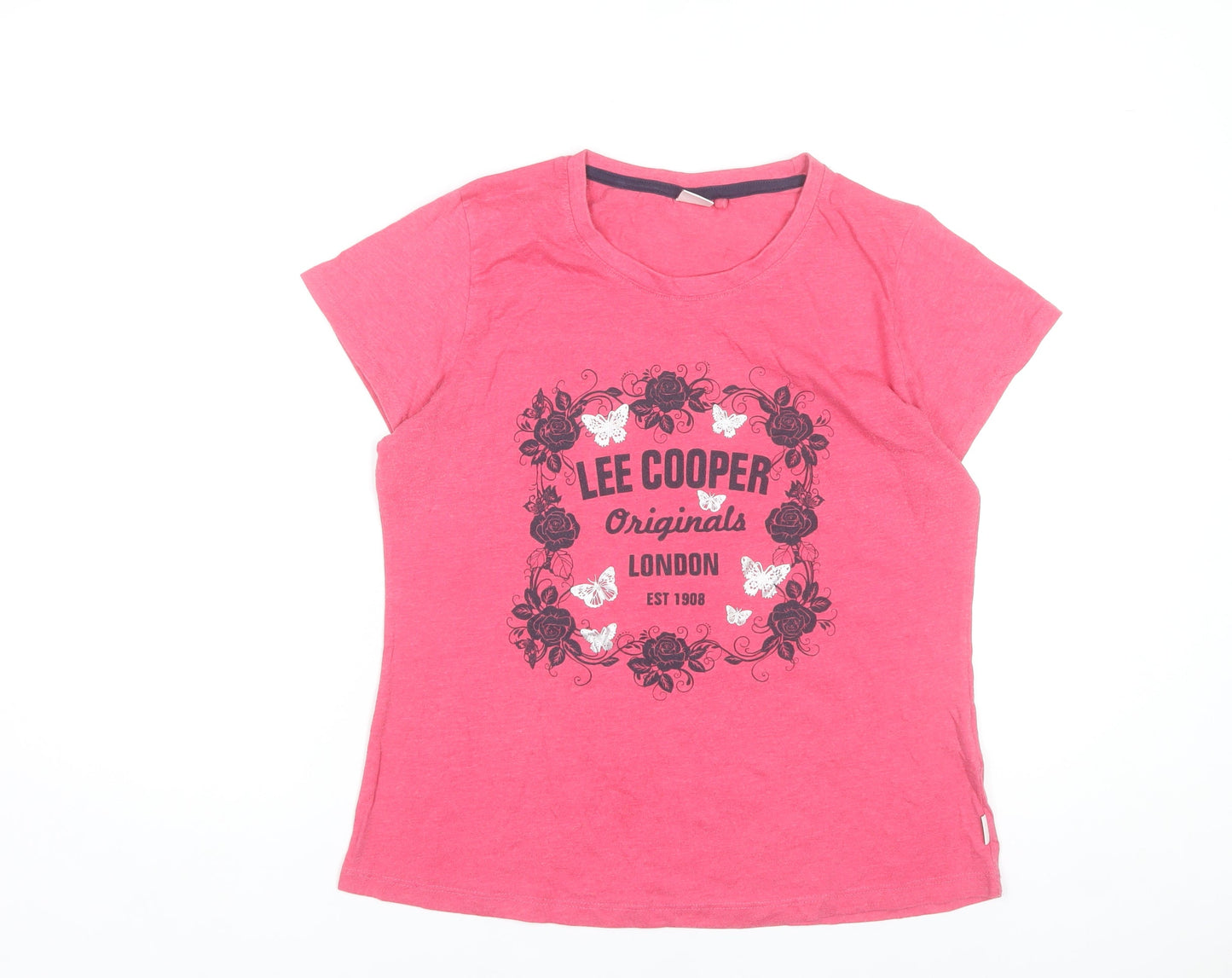 Lee Cooper Womens Pink Graphic T-Shirt UK 16 Cotton Blend Casual Top