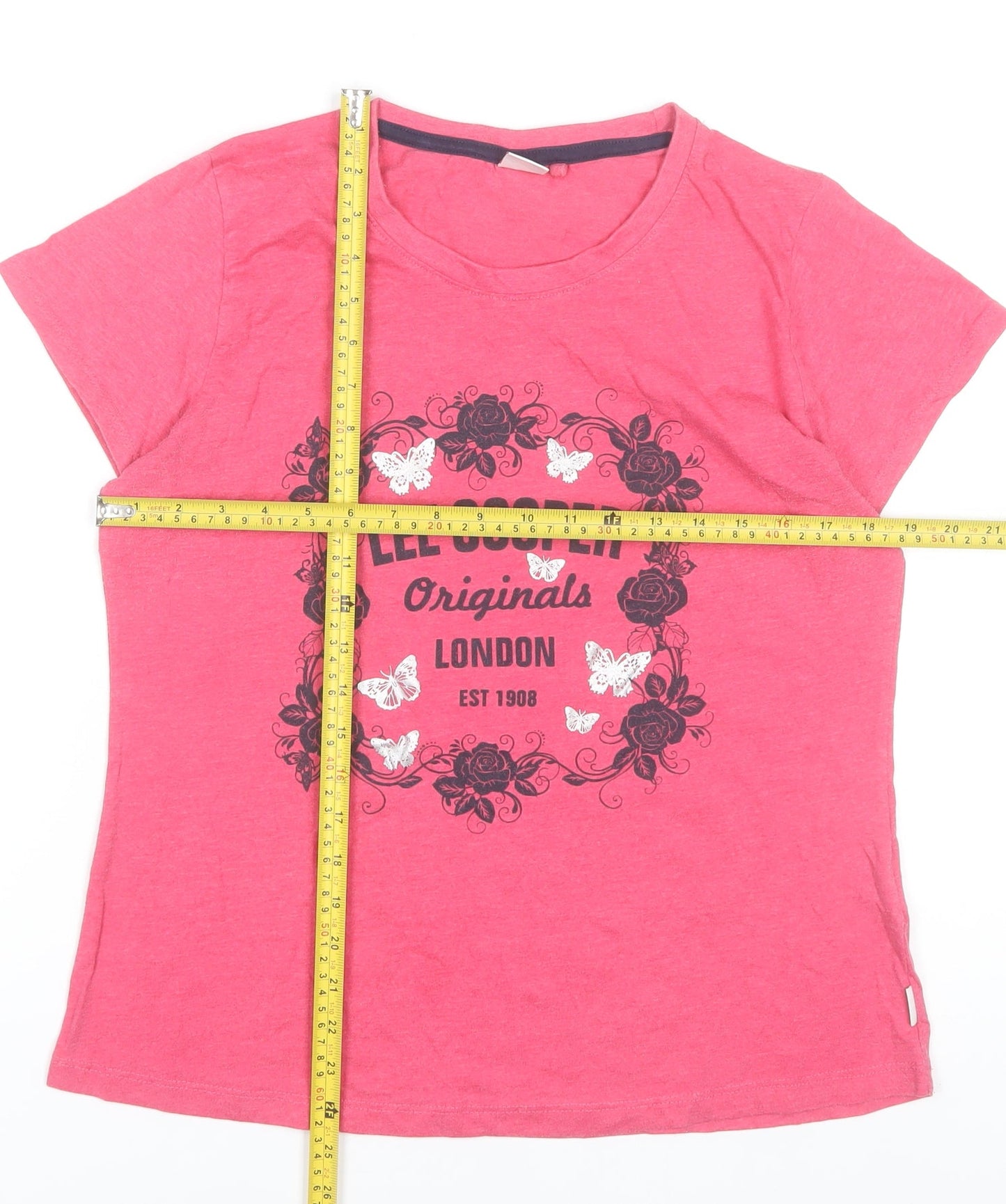 Lee Cooper Womens Pink Graphic T-Shirt UK 16 Cotton Blend Casual Top