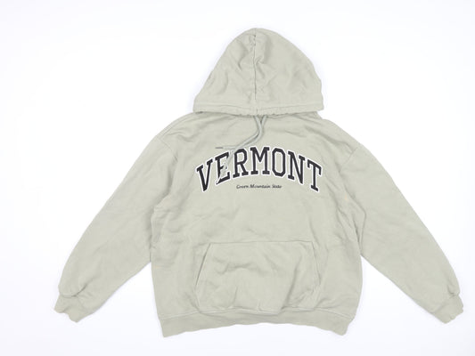 H&M Womens Beige Pullover Hoodie Size S Cotton Blend Vermont Print