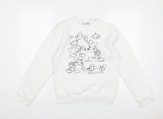 Disney Women's White Mickey Mouse Sketch Sweatshirt 2XS Cotton Blend