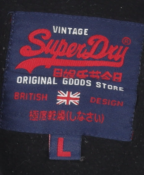 Superdry Men's Black Pullover Hoodie L Graphic Fleece Logo Jumper