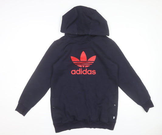 Adidas Women's Black Hoodie Size 12 Pullover Logo Cotton Blend