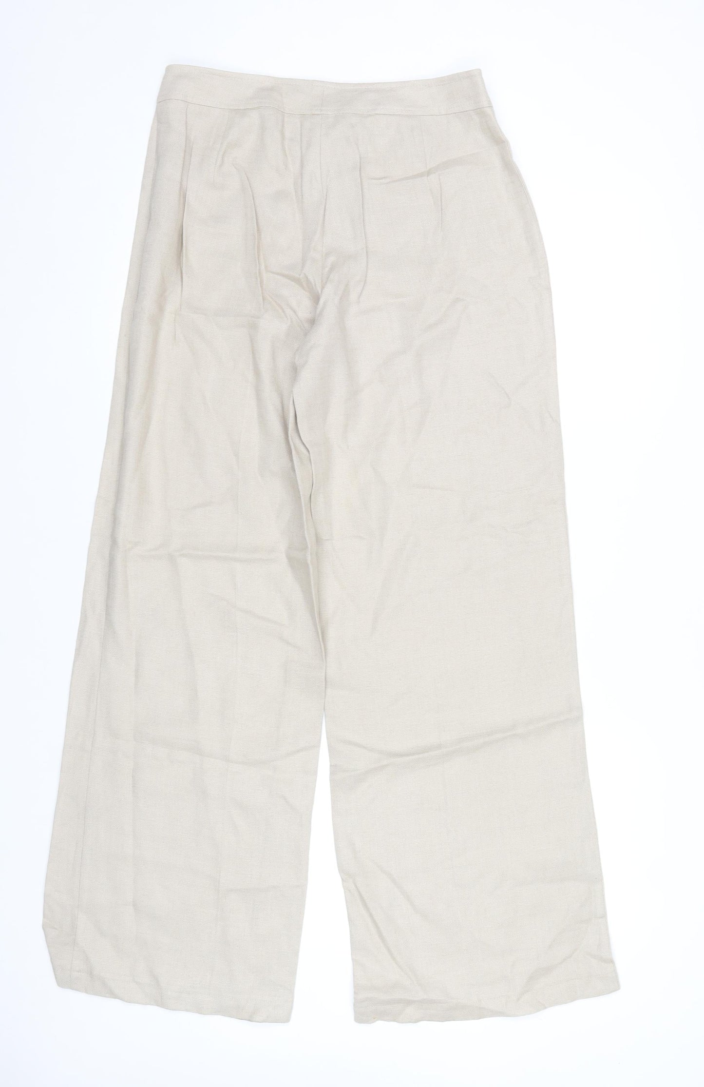Peruzzi Women's Beige Wide-Leg Linen Blend Trousers Size 10