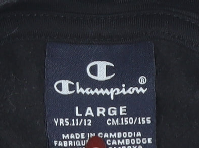 Champion Boys Black Pullover Hoodie 11-12 Years Cotton Blend Logo