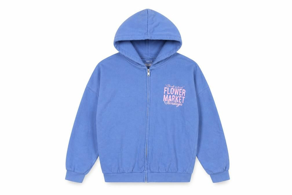 Marks and Spencer Girls Blue Full Zip Hoodie 9-10 Years Flower Market Graphic
