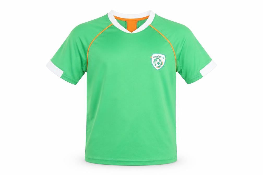 Front view of Dunnes boys’ green ireland football t-shirt 10 years lightweight jersey