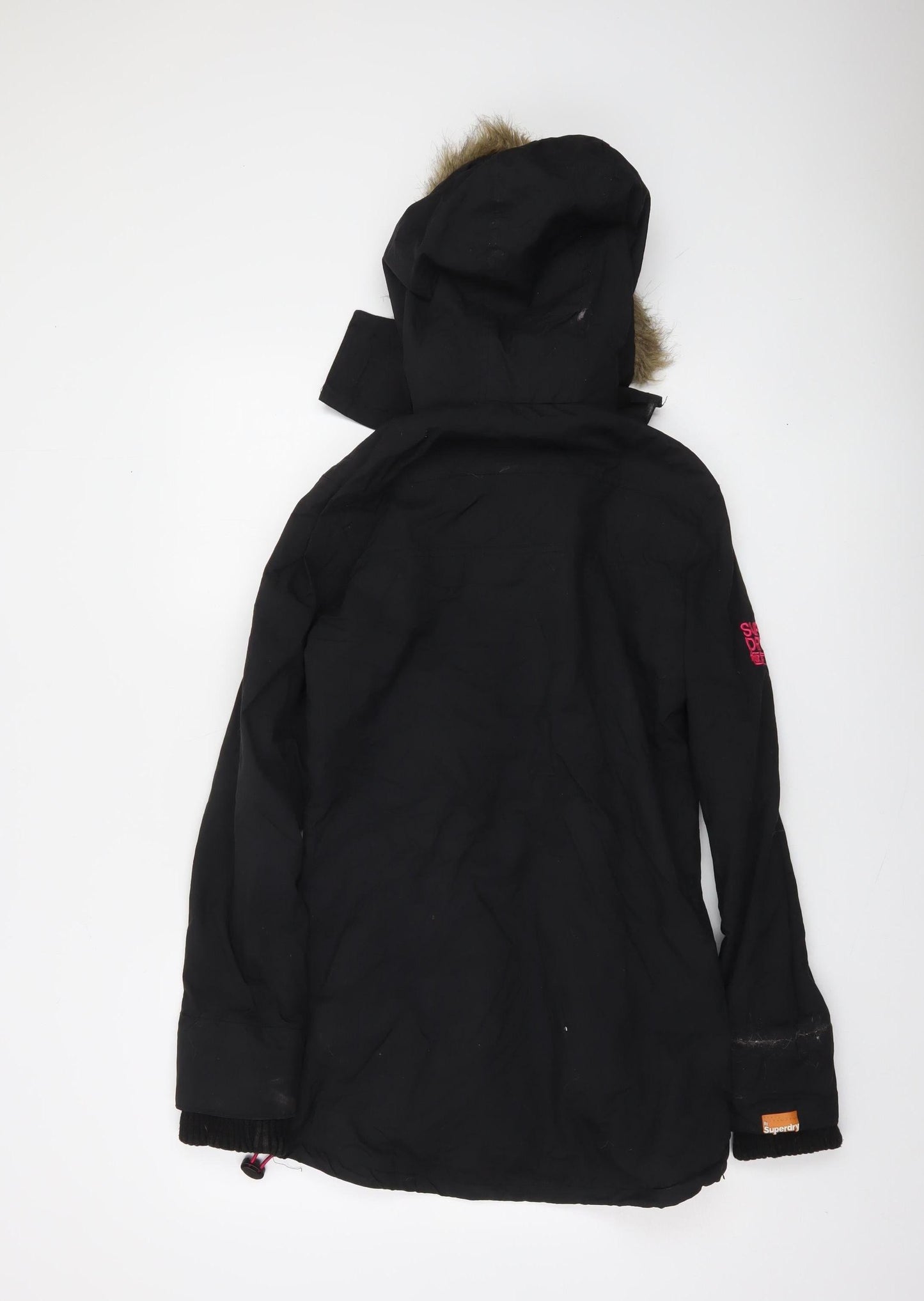 Superdry Womens Black XS Hooded Faux Fur Trim Winter Parka Jacket