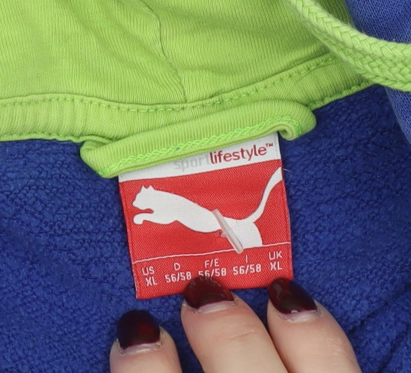 Puma Men's Blue XL Full Zip Hoodie with Green Lining Sports Style