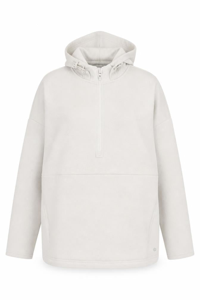 Front view of Dunnes Women Ivory Fleece 1/2 Zip Hooded Sweatshirt M