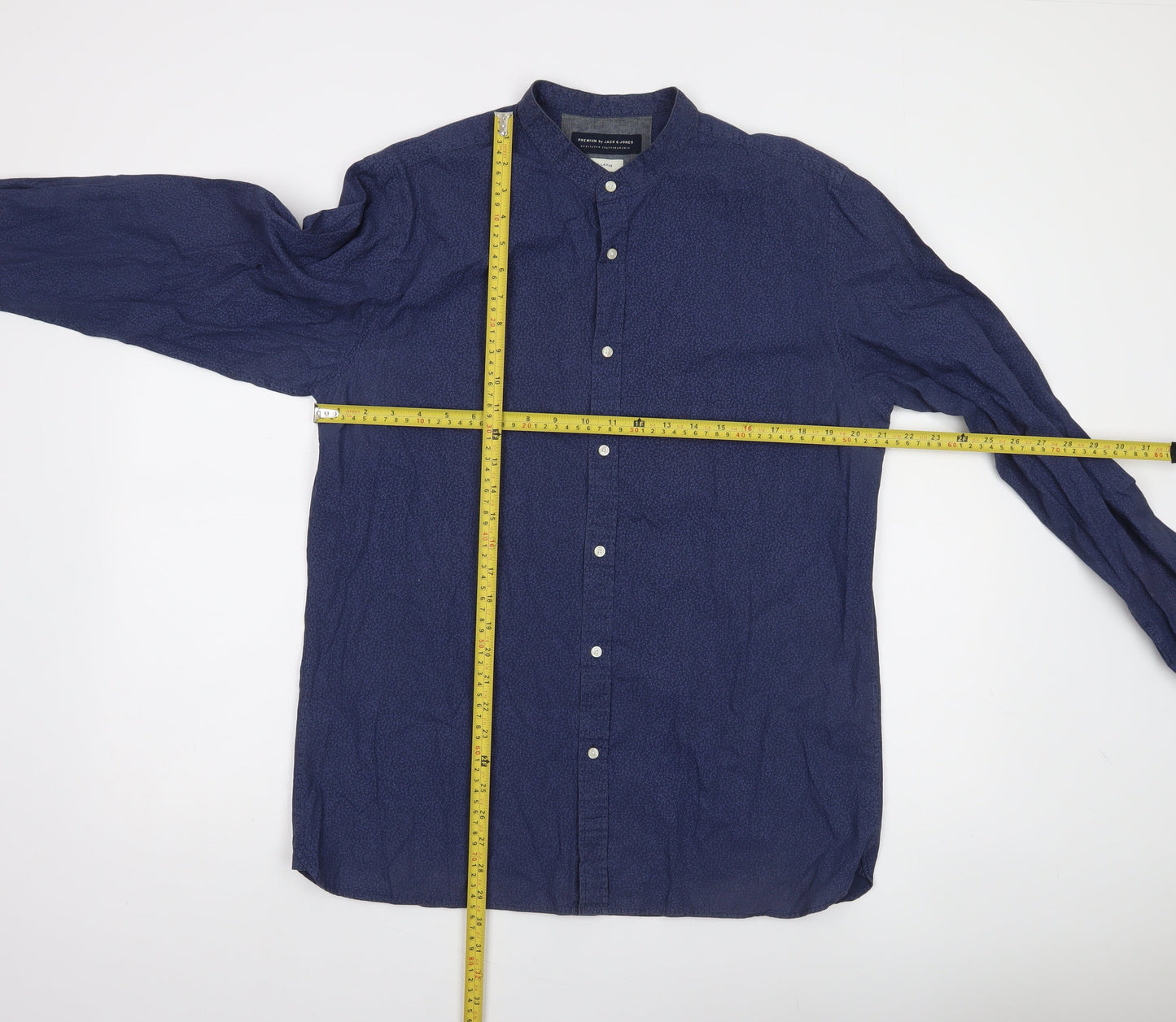 Jack & Jones Men's Blue XL Long Sleeve Band Collar Cotton Shirt