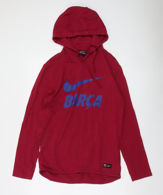 Nike Men's Red Barça Pullover Hoodie Size M Football Graphic