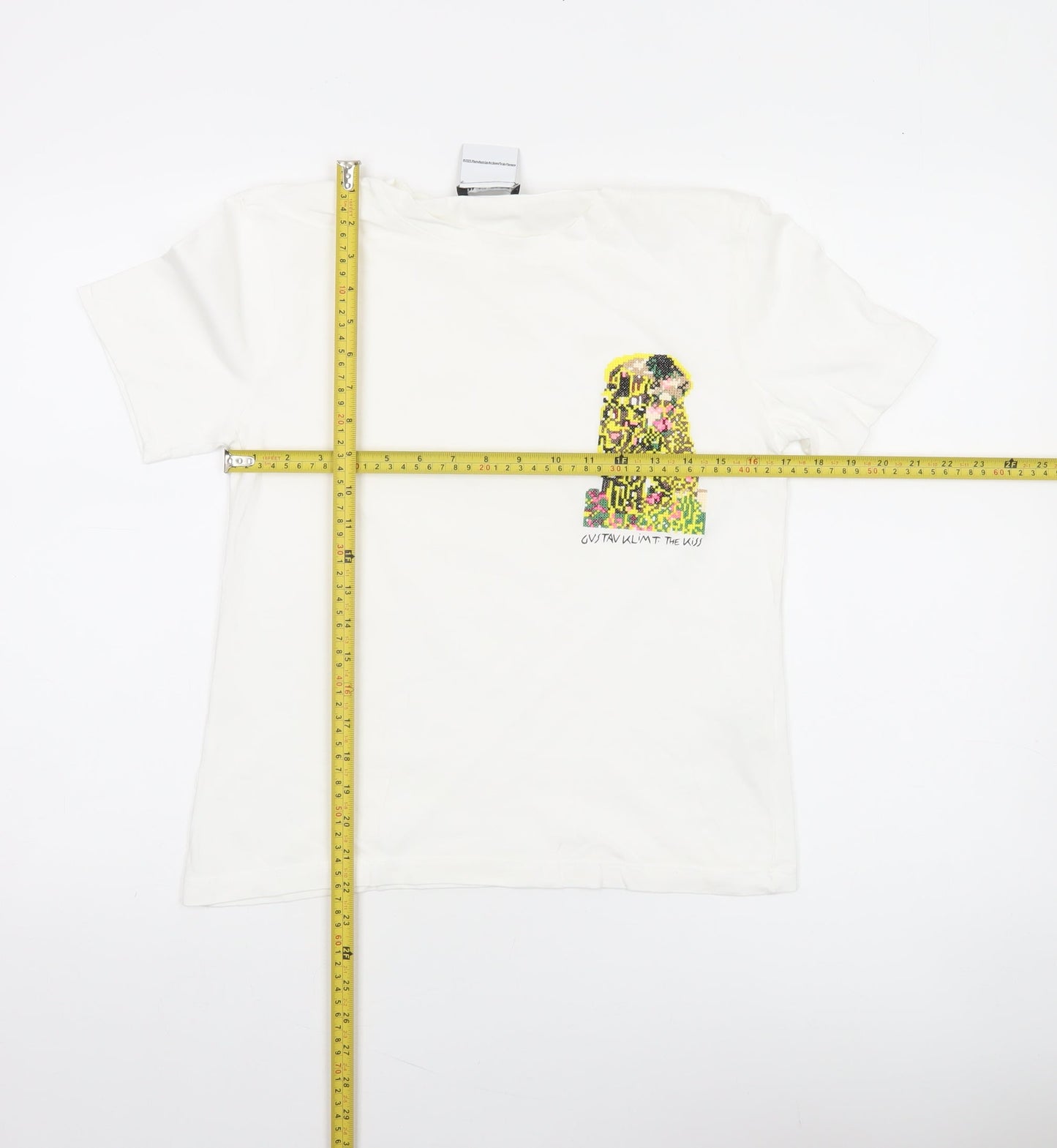 Zara Womens White Art Print T-Shirt Size S Short Sleeve Cotton