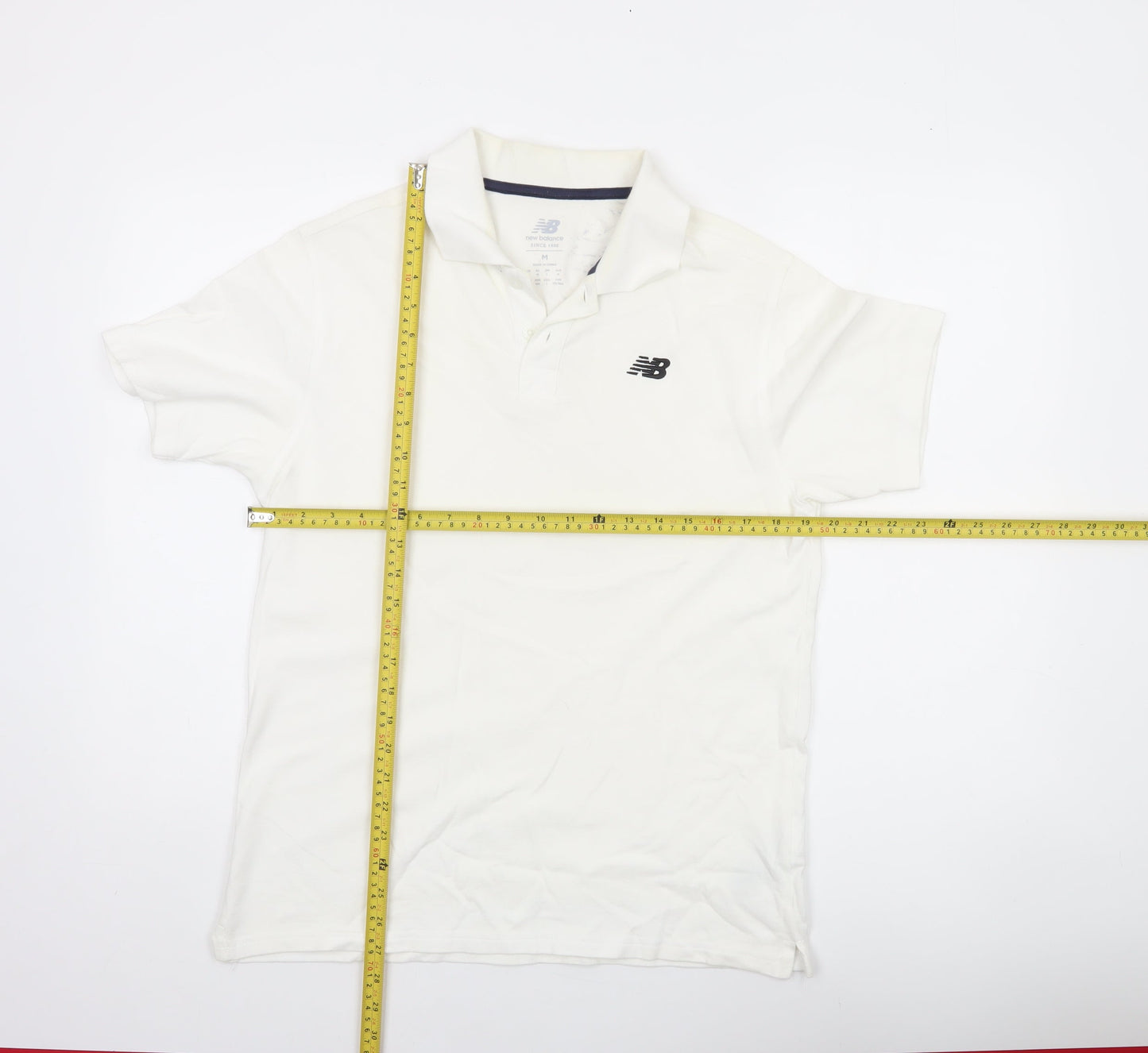 New Balance Men's White Short Sleeve Polo Shirt Size M Cotton Blend