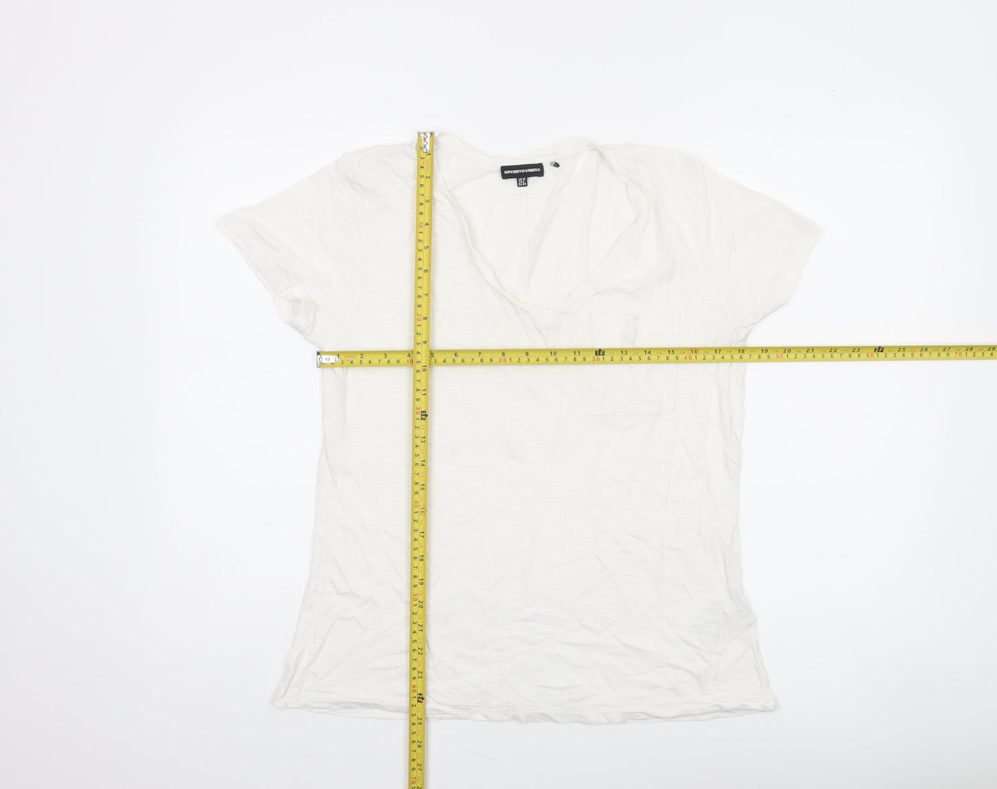 Superdry Womens White Cotton V-Neck Basic T-Shirt UK 10