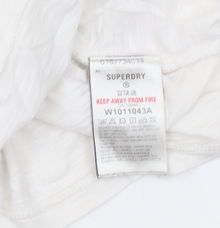 Superdry Womens White Cotton V-Neck Basic T-Shirt UK 10