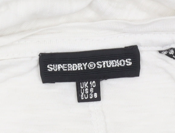 Superdry Womens White Cotton V-Neck Basic T-Shirt UK 10