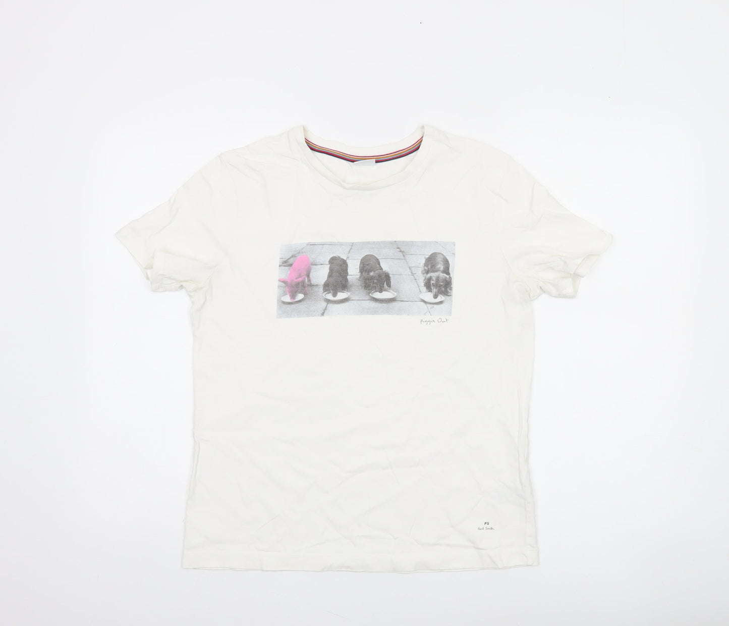 Paul Smith Women's White Organic Cotton Dog Print T-Shirt Size L
