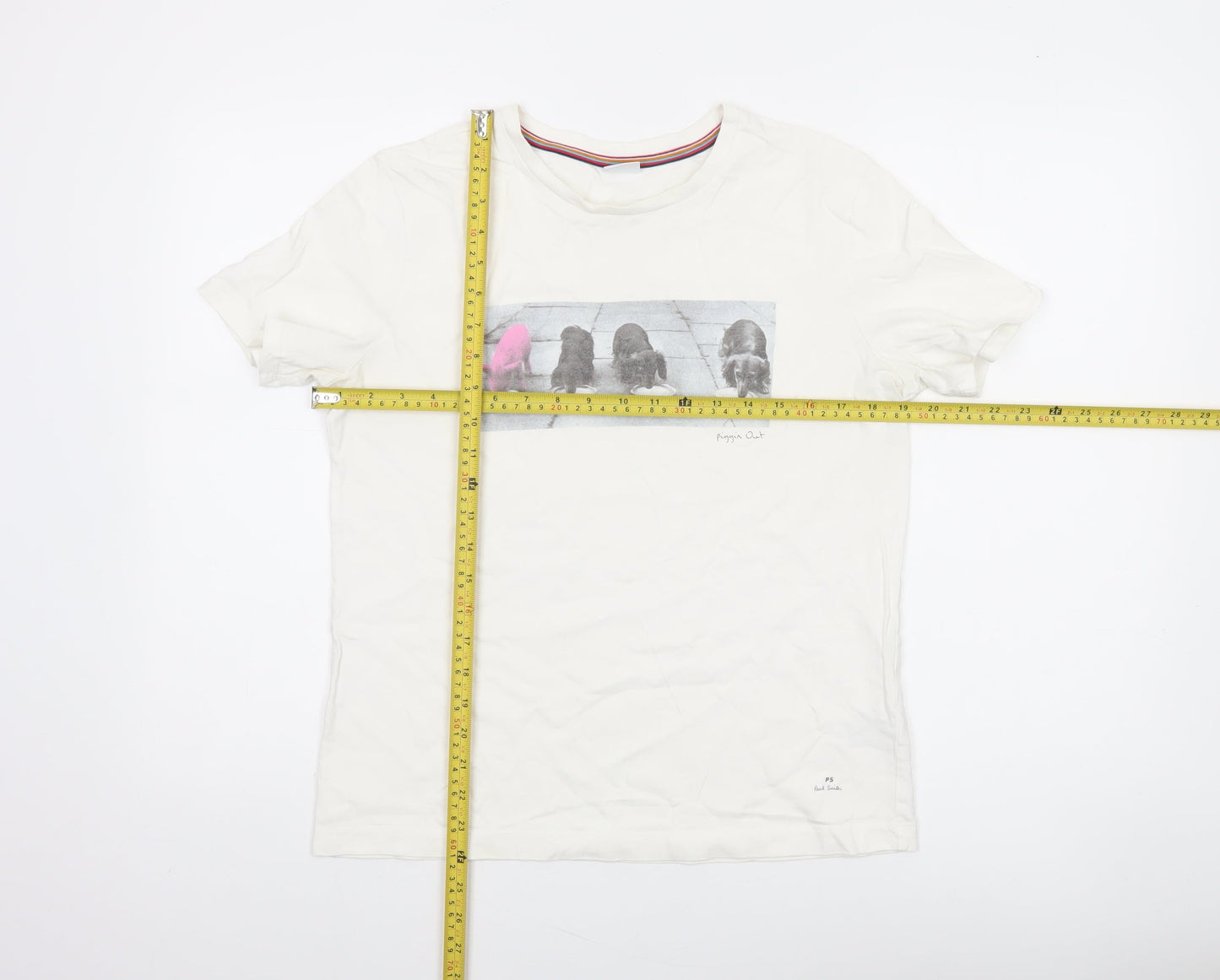 Paul Smith Women's White Organic Cotton Dog Print T-Shirt Size L