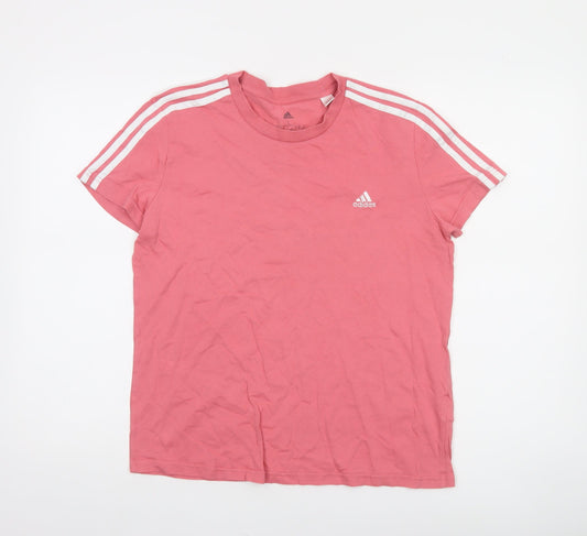 Adidas Womens Pink Short Sleeve Cotton Sports T-Shirt Size L