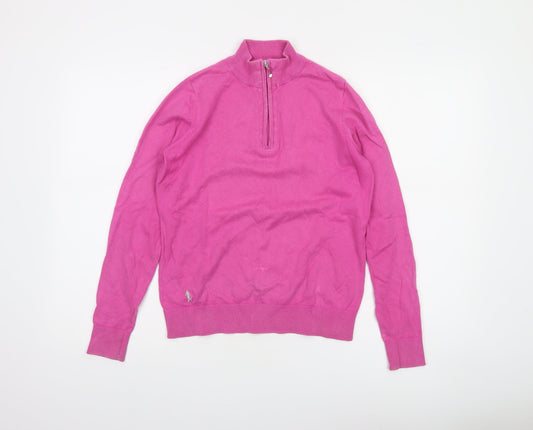 Glenmuir Women's Pink 1/4 Zip High Neck Cotton Cashmere Jumper Size S