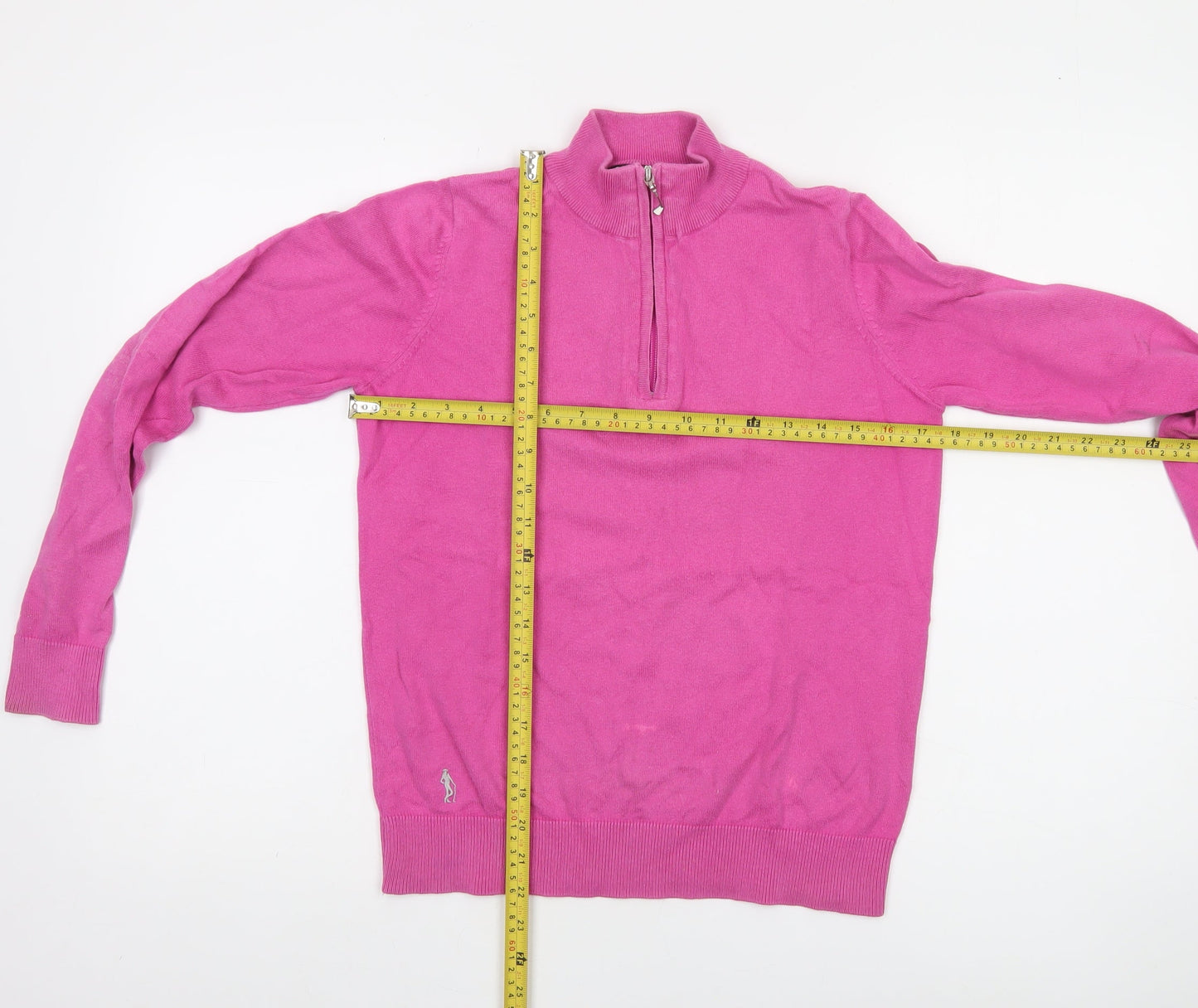 Glenmuir Women's Pink 1/4 Zip High Neck Cotton Cashmere Jumper Size S