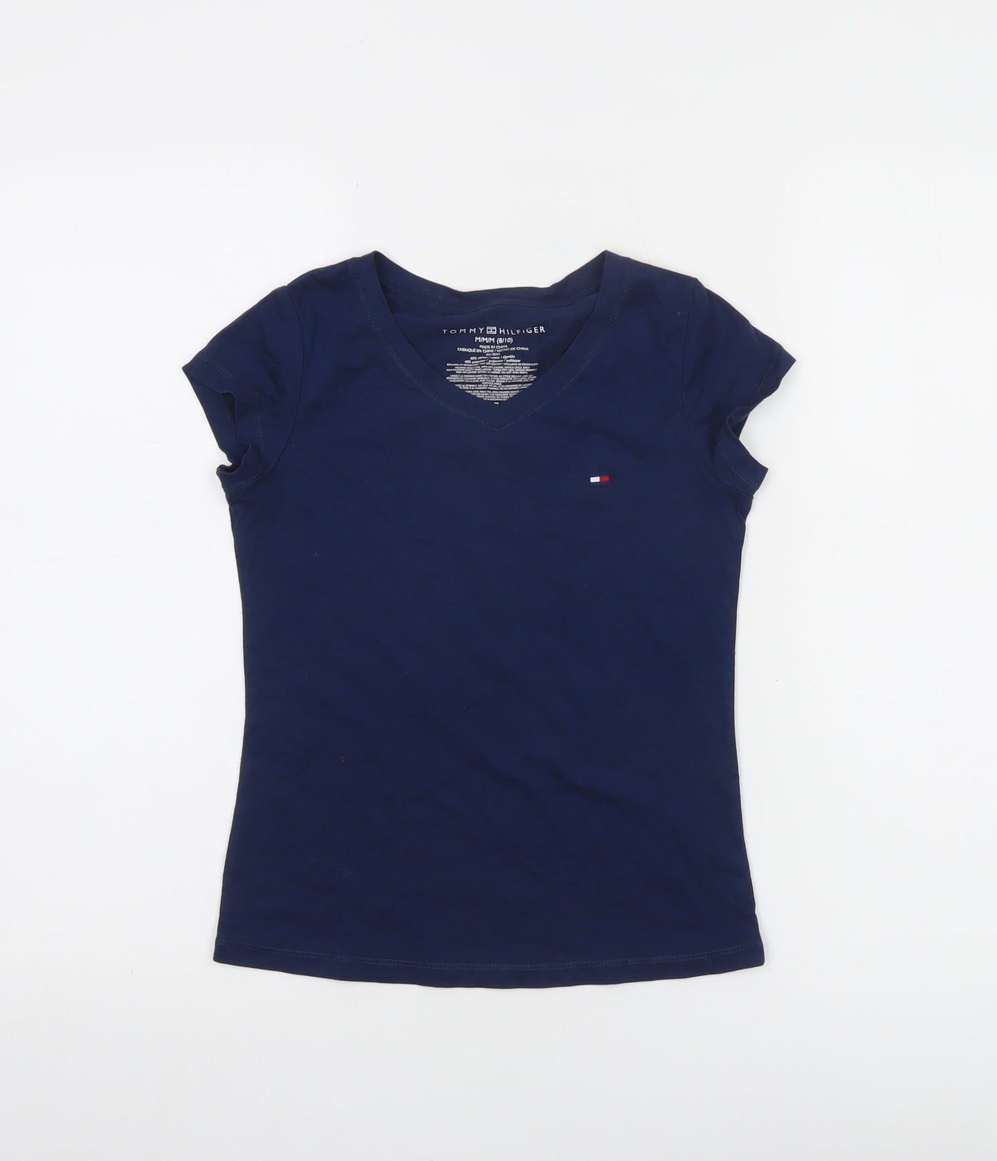Tommy Hilfiger Girls Navy Blue V-Neck Short Sleeve T-Shirt Size 8/10
