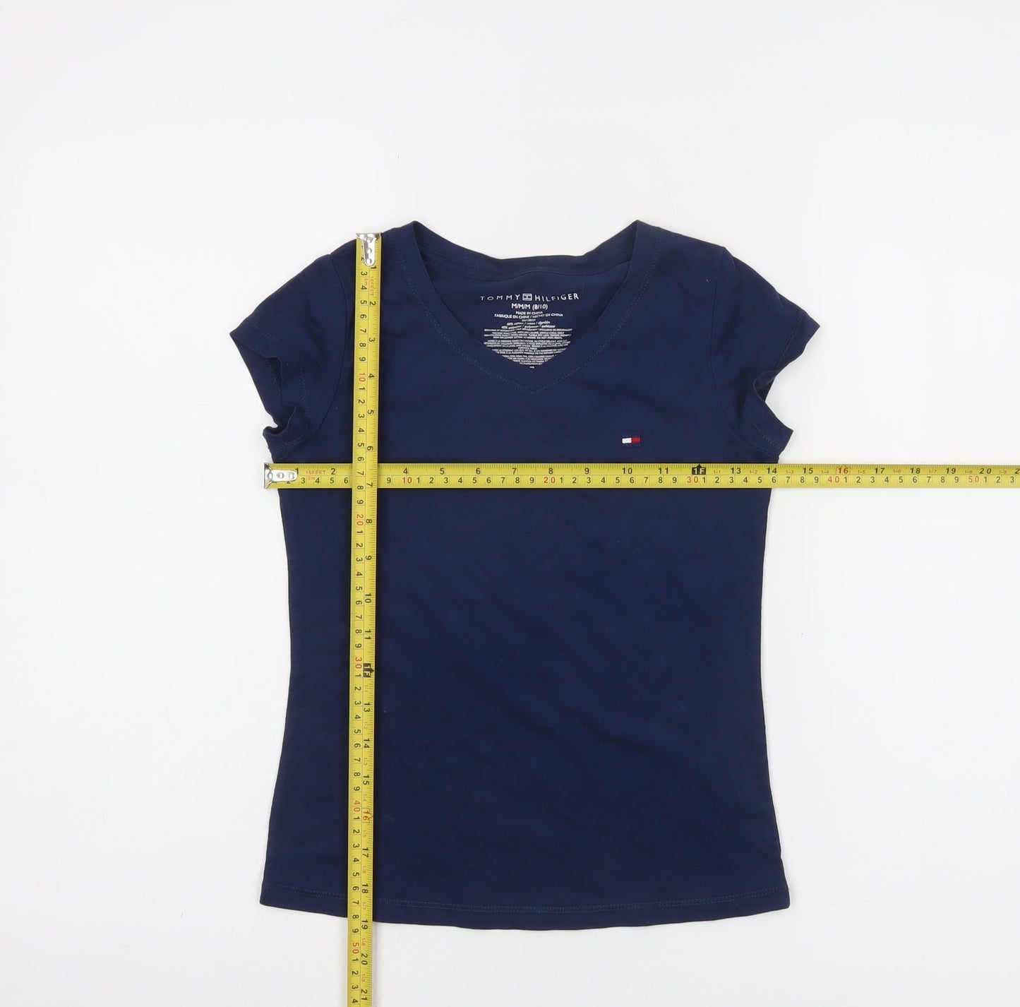 Tommy Hilfiger Girls Navy Blue V-Neck Short Sleeve T-Shirt Size 8/10