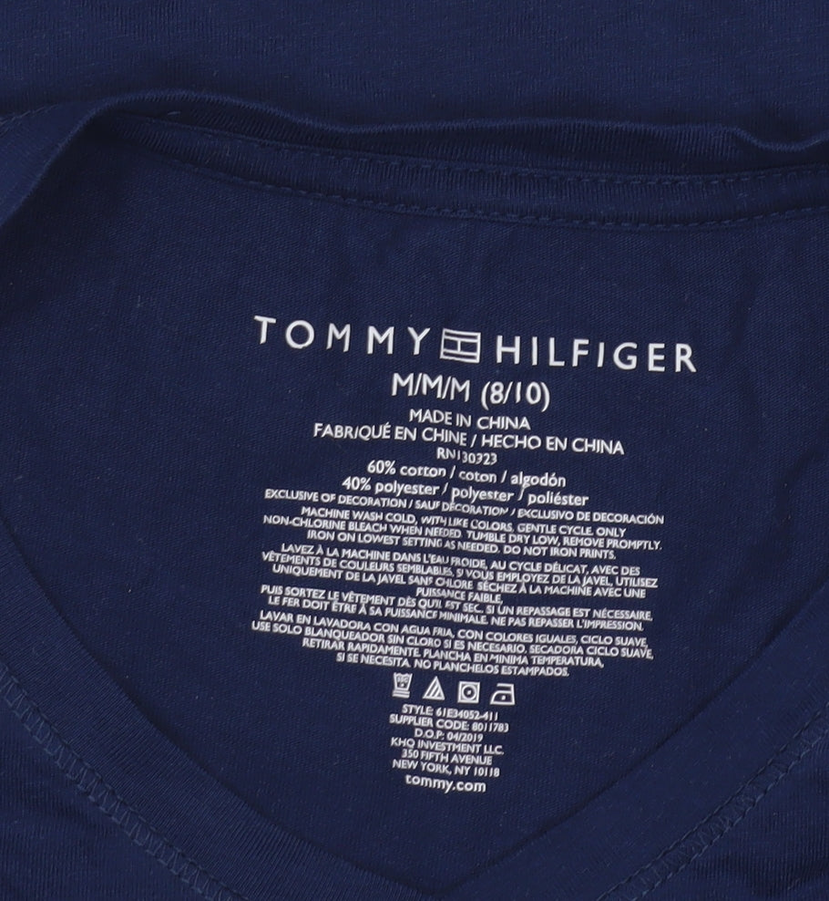 Tommy Hilfiger Girls Navy Blue V-Neck Short Sleeve T-Shirt Size 8/10
