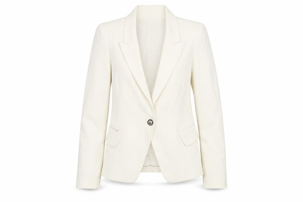 Front view of Zara Woman Ivory Single-Breasted Tailored Blazer, size S
