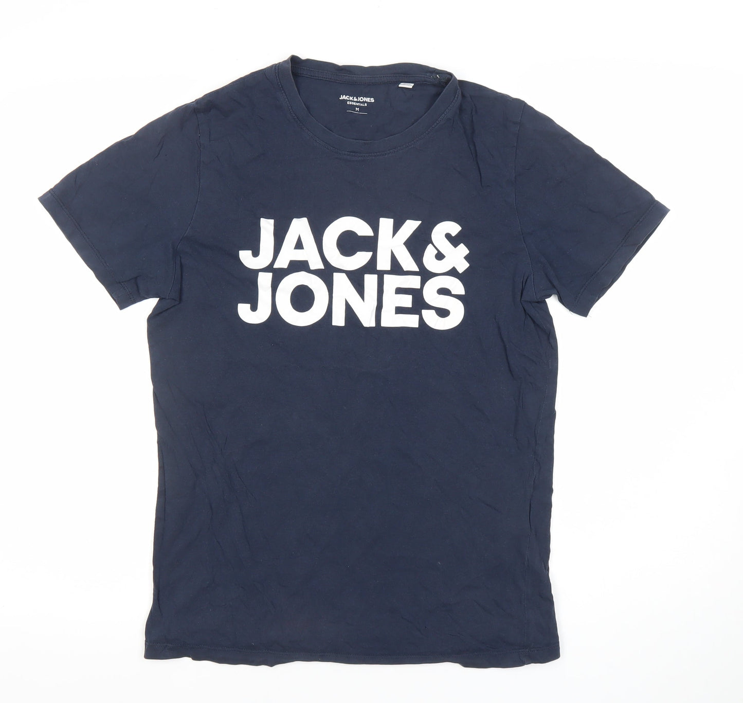 Jack & Jones Men’s Blue Graphic Logo Cotton Crew Neck T-Shirt Size M