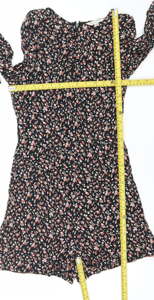 Miss Selfridge Women’s Black Floral Long Sleeve Playsuit UK 10 Viscose