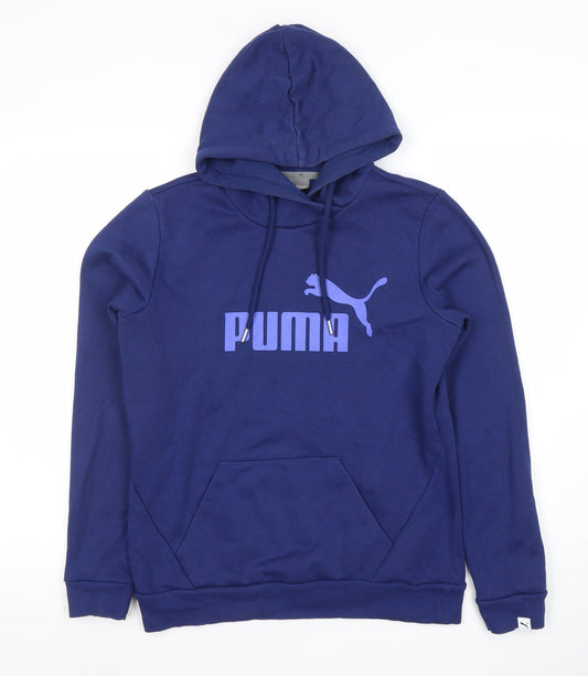 Puma Women's Blue Pullover Hoodie Size M Cotton Blend Logo Sweatshirt
