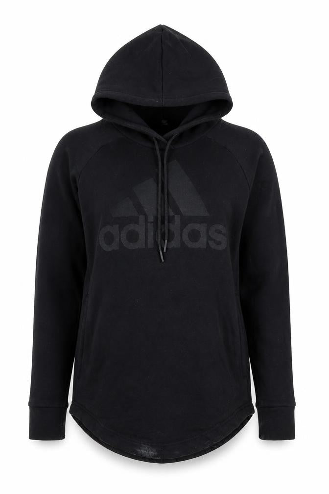 Front view of Adidas women’s black pullover hoodie xs cotton blend logo sweatshirt