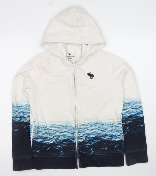 Abercrombie Kids Boys White Blue Ocean Print Full Zip Hoodie 13-14 Years