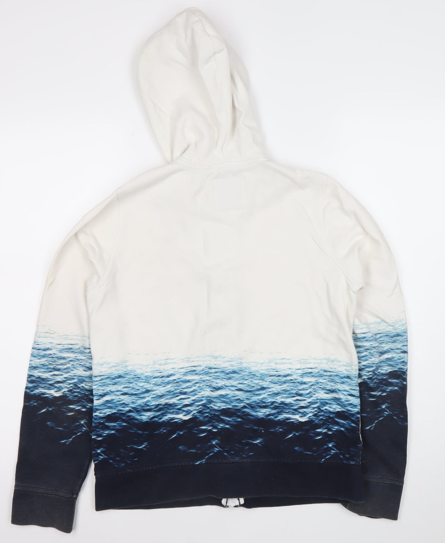 Abercrombie Kids Boys White Blue Ocean Print Full Zip Hoodie 13-14 Years